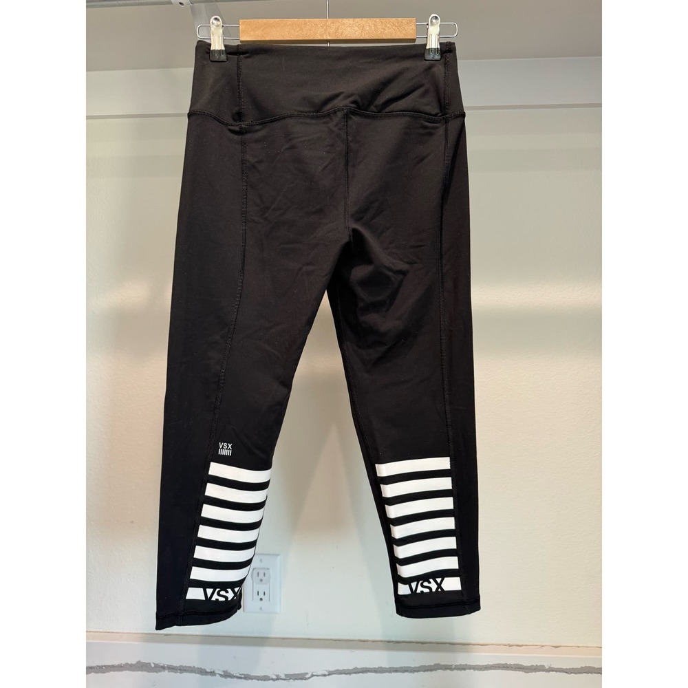 Victoria's Secret Black Leggings with White Stripe Hem Panels